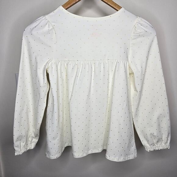 NWOT Isaac Mizrahi Cream & Gold Polka Dot Button Down Long Sleeve Shirt Size 7/8 - Picture 5 of 7